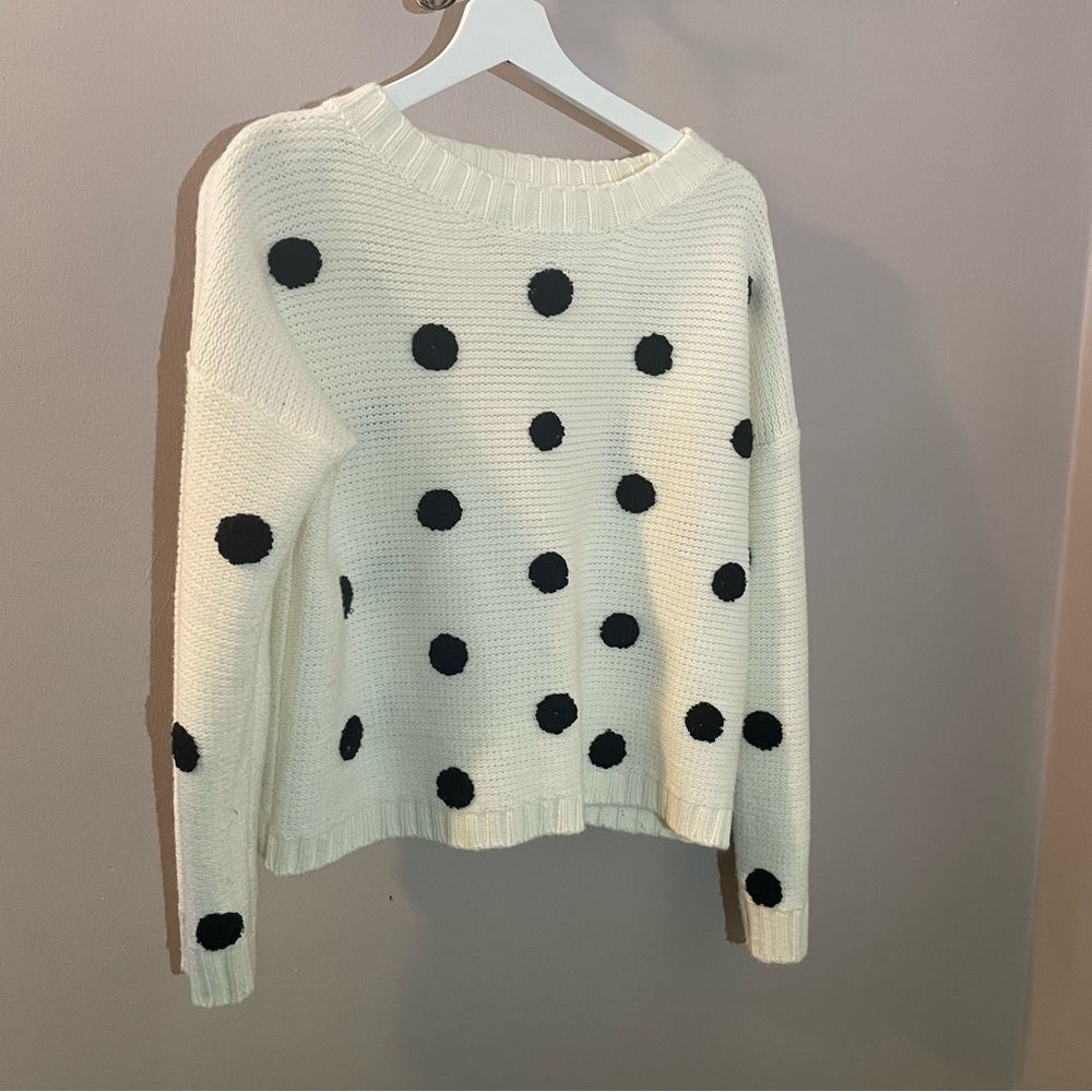 Elodie Knit Sweater White with Black Dots Large